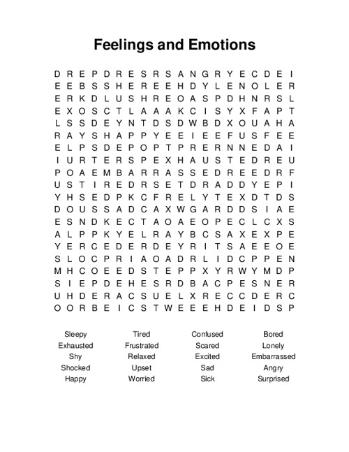 Feelings and Emotions Word Search Puzzle