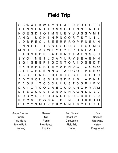 Field Trip Word Search Puzzle