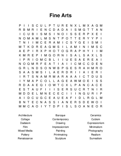 Fine Arts Word Search Puzzle