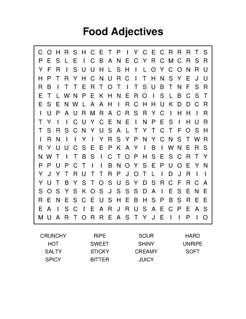 Food Adjectives Word Search Puzzle