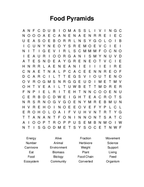 Food Pyramids Word Search Puzzle