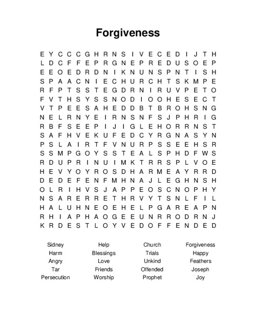 Forgiveness Word Search Puzzle