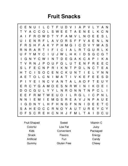 Fruit Snacks Word Search Puzzle