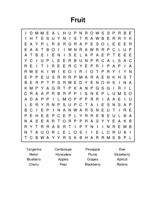 Fruit Word Search Puzzle
