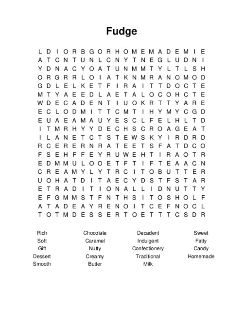 Fudge Word Search Puzzle