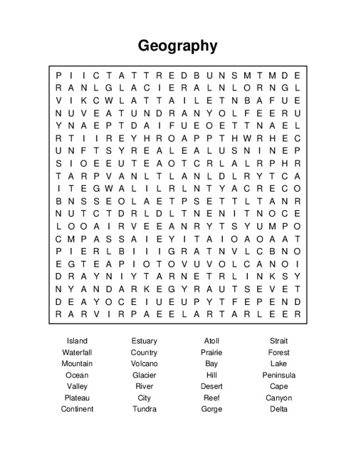 Geography Word Search Puzzle