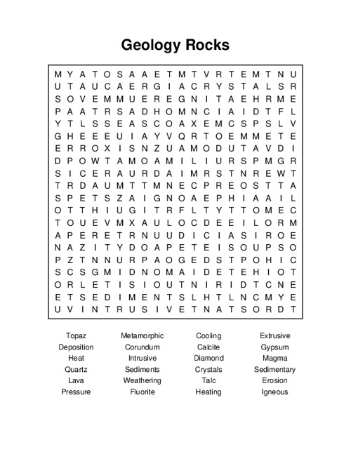 Geology Rocks Word Search Puzzle