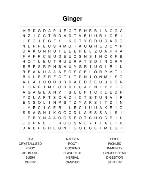 Ginger Word Search Puzzle