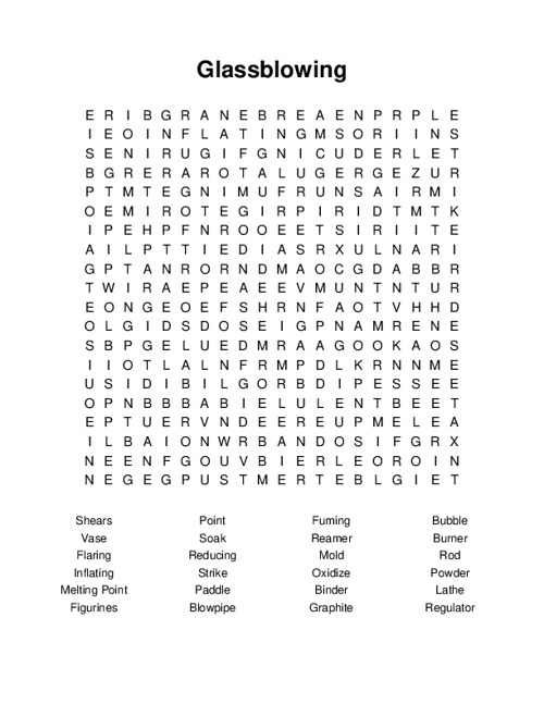 Glassblowing Word Search Puzzle