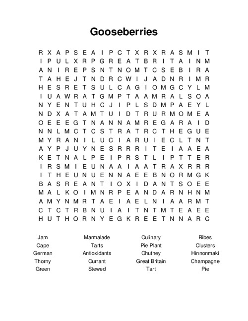 Gooseberries Word Search Puzzle