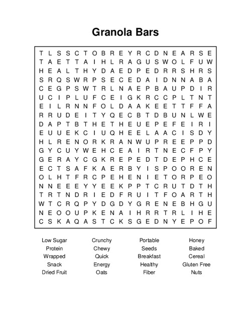Granola Bars Word Search Puzzle