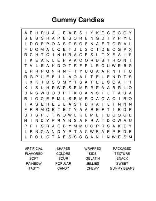 Gummy Candies Word Search Puzzle