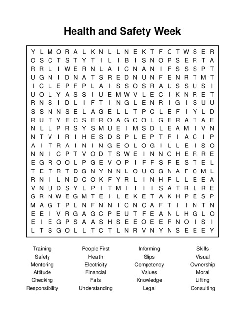 Health and Safety Week Word Search Puzzle
