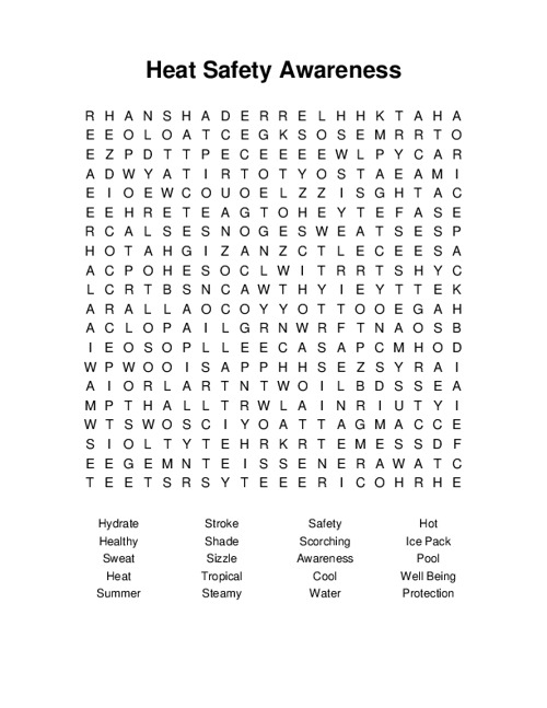 Heat Safety Awareness Word Search Puzzle