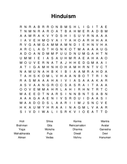 Hinduism Word Search Puzzle