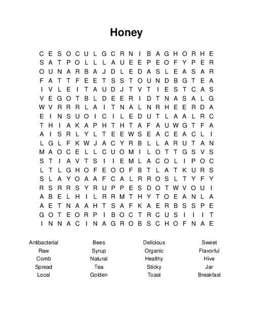 Honey Word Search Puzzle