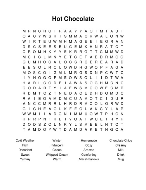 Hot Chocolate Word Search Puzzle