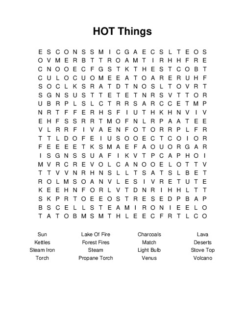 HOT Things Word Search Puzzle