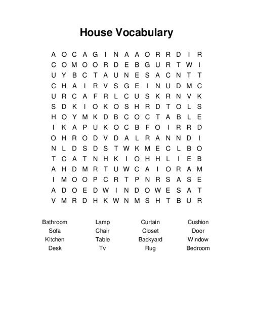 House Vocabulary Word Search Puzzle