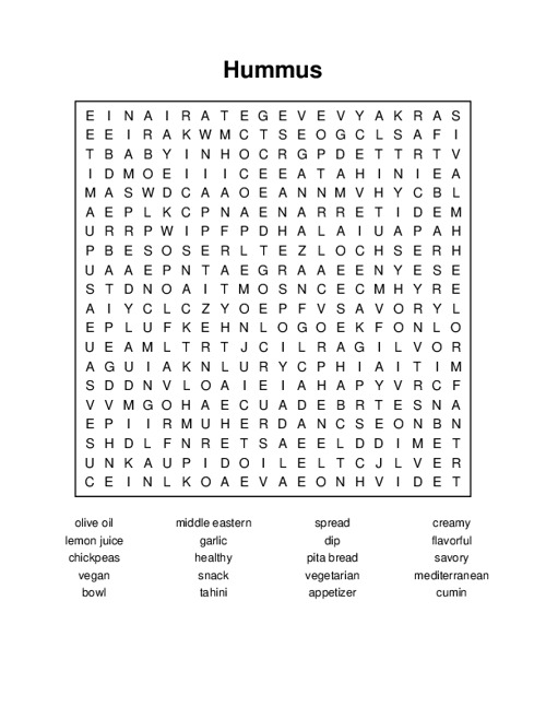 Hummus Word Search Puzzle