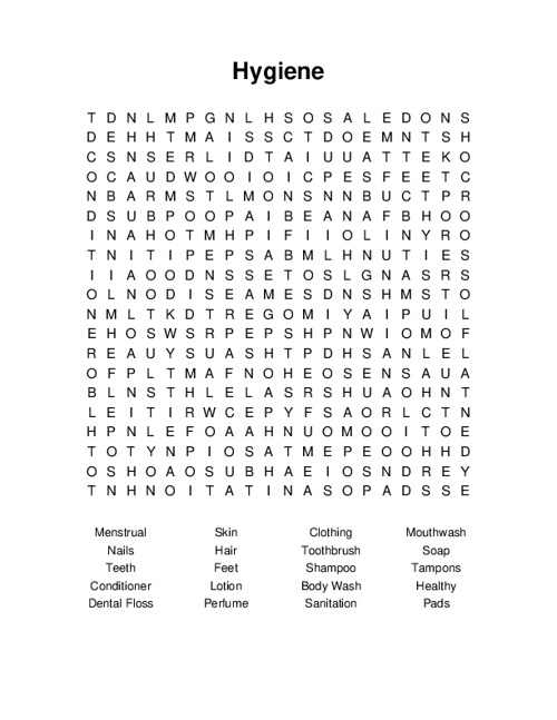 Hygiene Word Search Puzzle