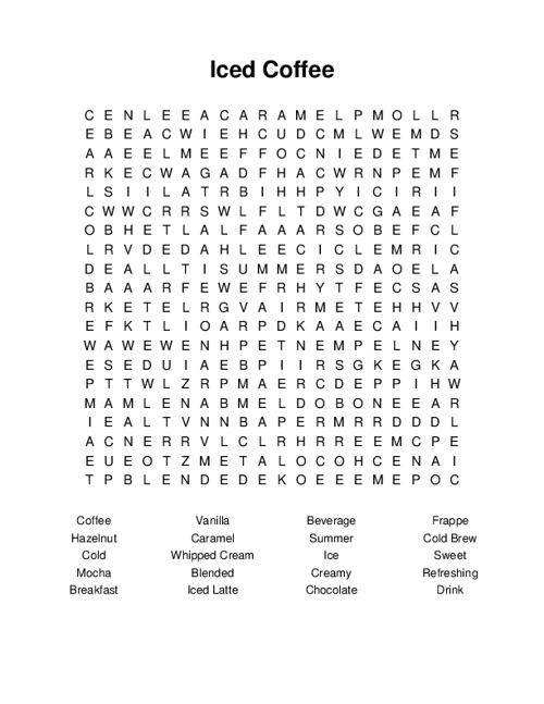 Iced Coffee Word Search Puzzle