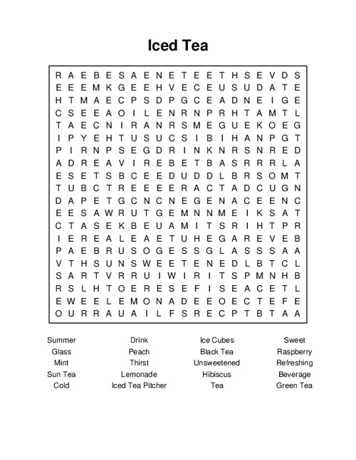 Iced Tea Word Search Puzzle