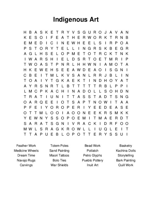 Indigenous Art Word Search Puzzle