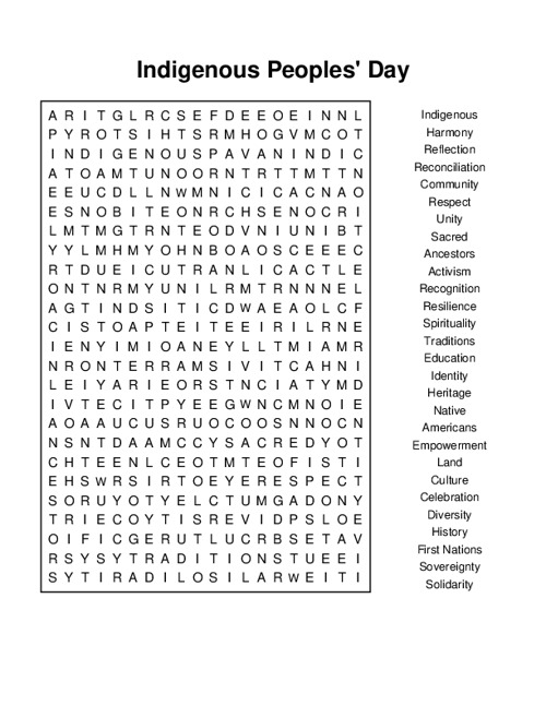 Indigenous Peoples Day Word Search