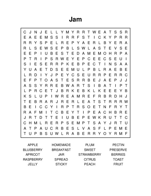 Jam Word Search Puzzle