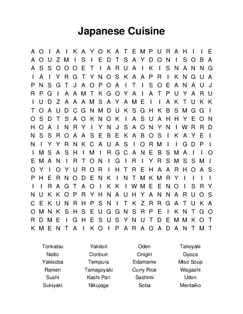 Japanese Cuisine Word Search Puzzle