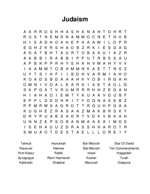 Judaism Word Search Puzzle