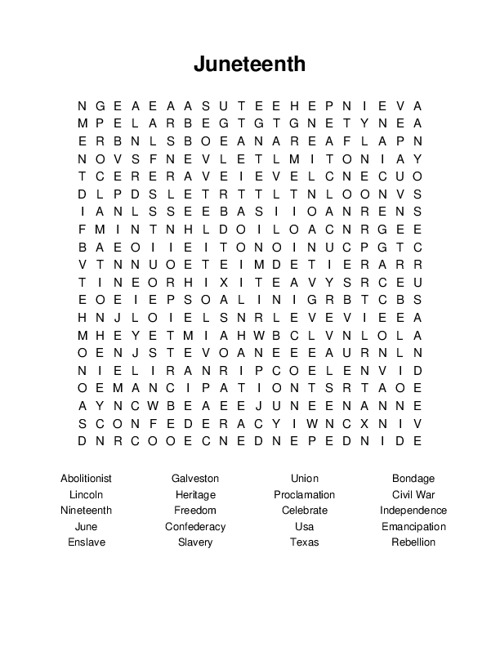 Juneteenth Word Search Puzzle