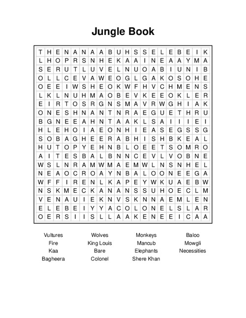 Jungle Book Word Search Puzzle