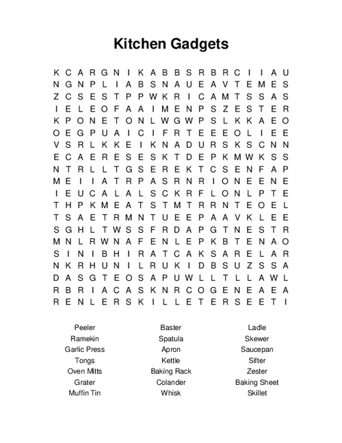 Kitchen Gadgets Word Search Puzzle
