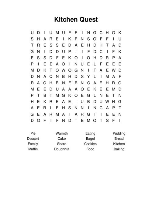 Kitchen Quest Word Search Puzzle
