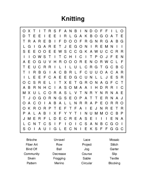 Knitting Word Search Puzzle