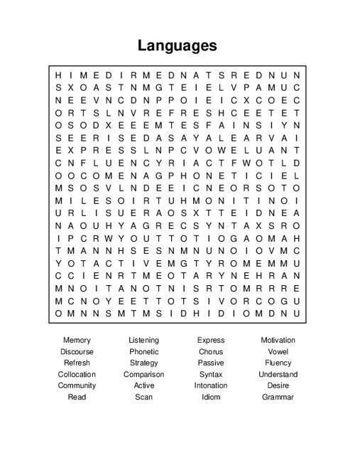 Languages Word Search Puzzle