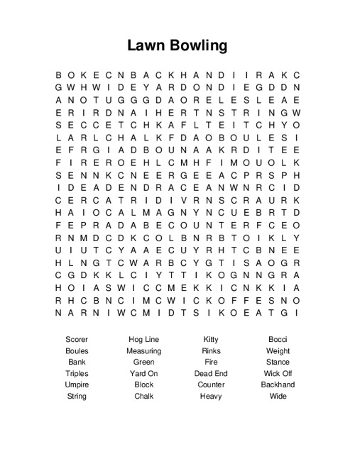 Lawn Bowling Word Search Puzzle
