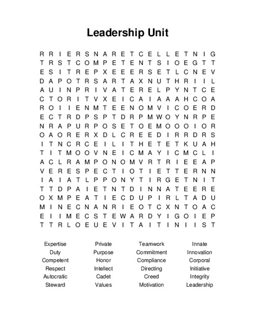 Leadership Unit Word Search Puzzle