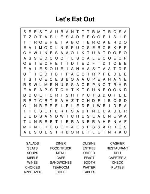 Lets Eat Out Word Search Puzzle