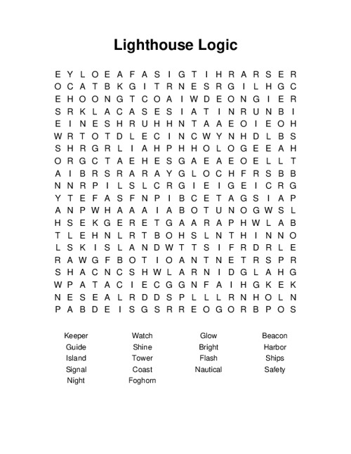 Lighthouse Logic Word Search Puzzle