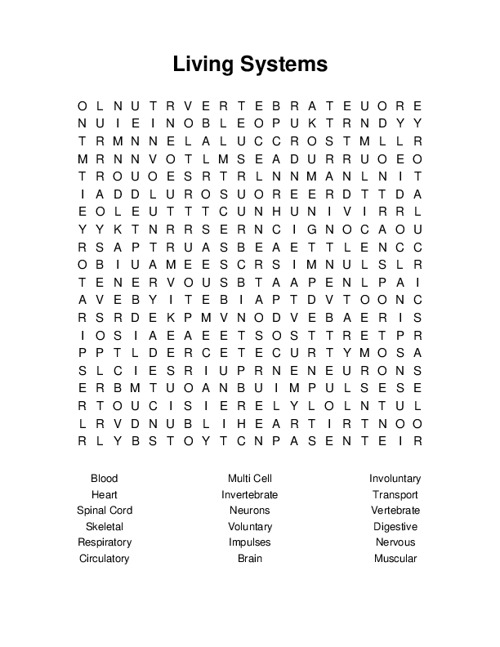 Living Systems Word Search Puzzle