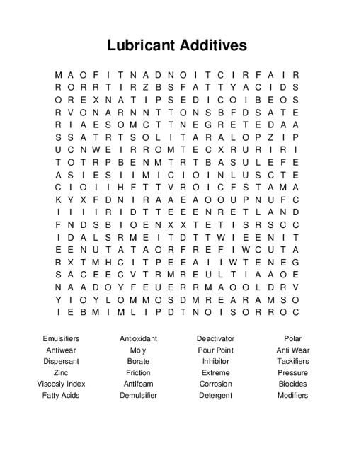 Lubricant Additives Word Search Puzzle