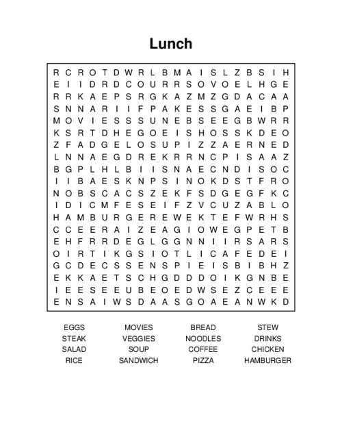 Lunch Word Search Puzzle