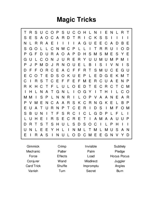 Magic Tricks Word Search Puzzle
