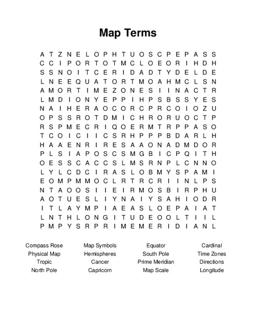 Map Terms Word Search Puzzle