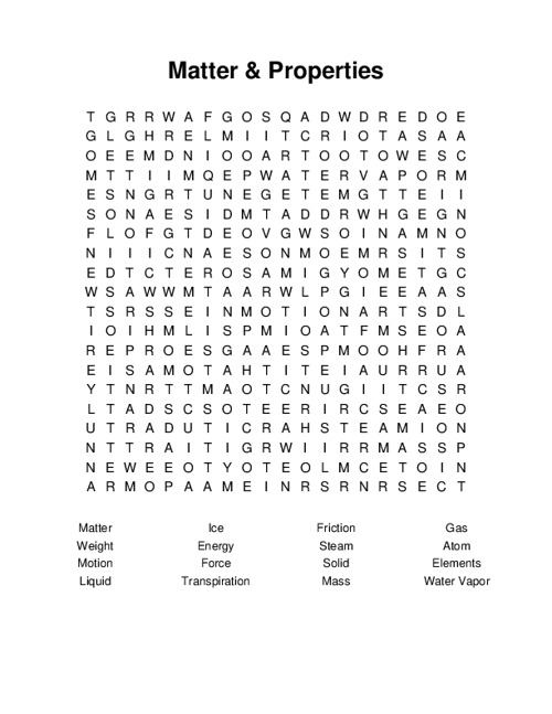 Matter & Properties Word Search Puzzle