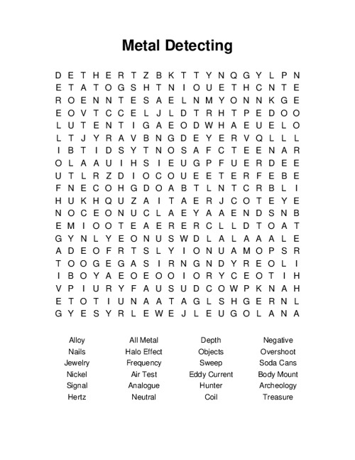Metal Detecting Word Search Puzzle