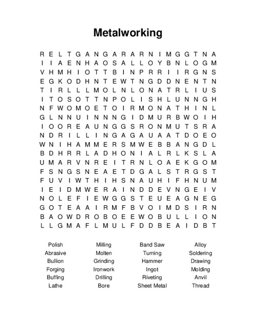 Metalworking Word Search Puzzle